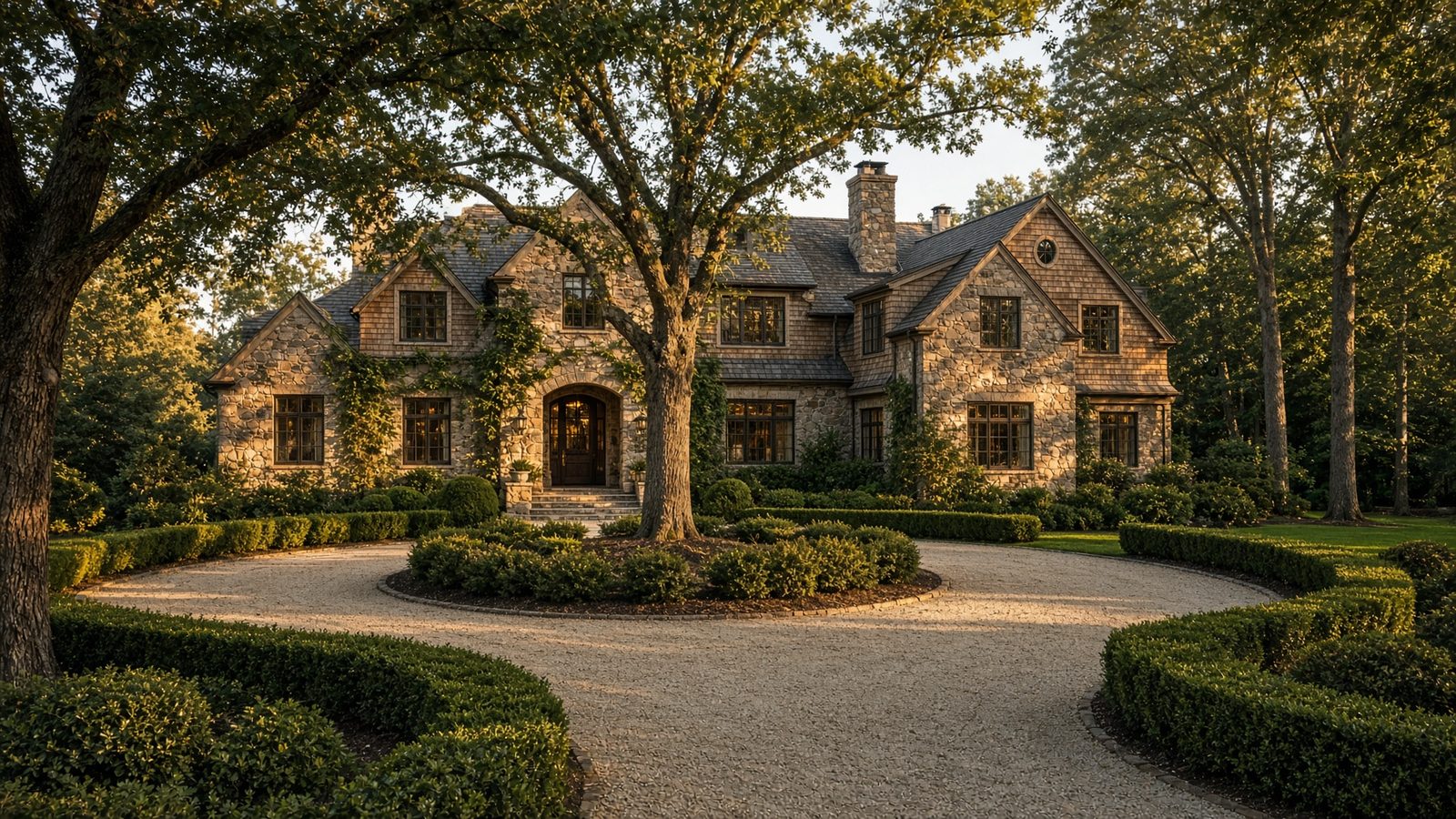 Stone estate at golden hour